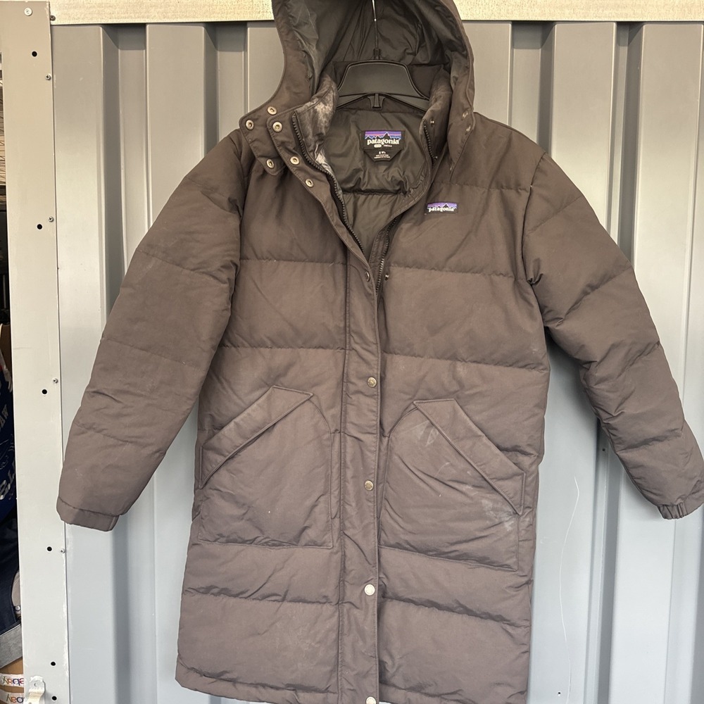 PATAGONIA Women's Down With It Parka Puffy Long Coat Black Size Small Puffer